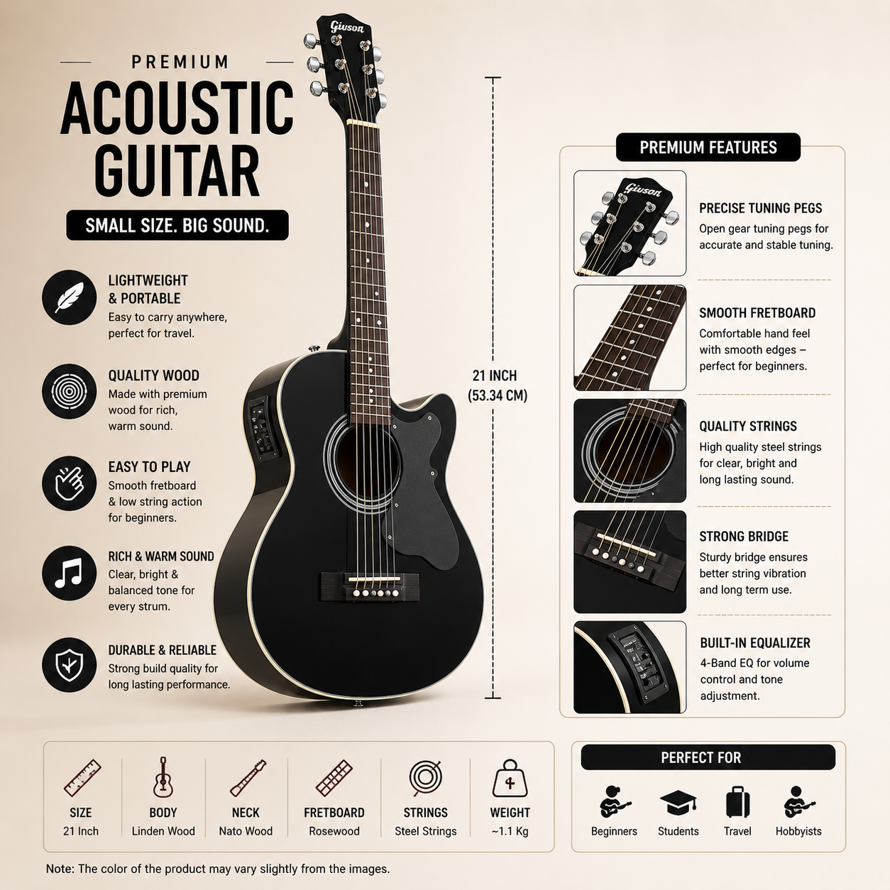 Midnight Black Pro Acoustic Guitar Inch Premium Cutaway Guitar with Steel Strings
